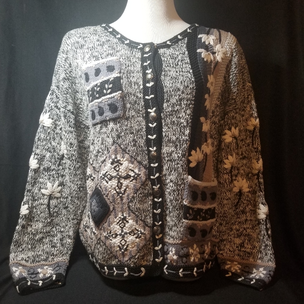 Vintage 80s Ramie Cotton Cardigan size L